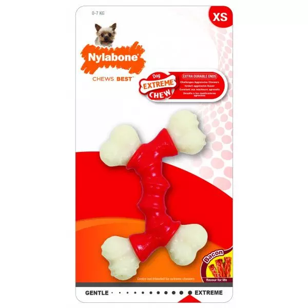 Игрушка для собак Nylabone Extreme Chew Double Bone Двойная Косточка, экстра-жесткая, аромат бекона, XS