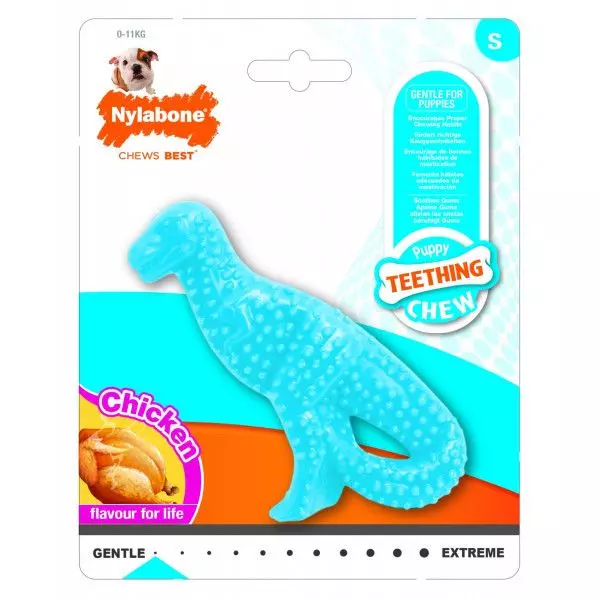 Игрушка для щенков для зубов Nylabone Puppy Teething Dental Dino - Chicken Flavour Динозаврик с ароматом курицы, размер S