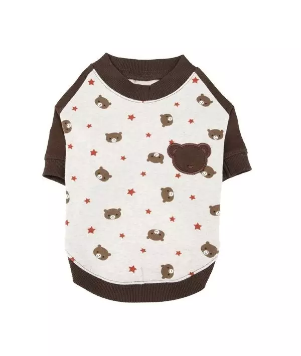 Теплая футболка Puppia с контрастными рукавами с мишками и звездочками, кремовый, размер S (длина 20см)