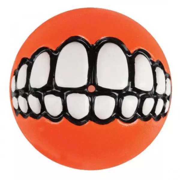 Игрушка мяч с принтом зубы и отверстием для лакомств Rogz GRINZ BALL MEDIUM средний, оранжевый