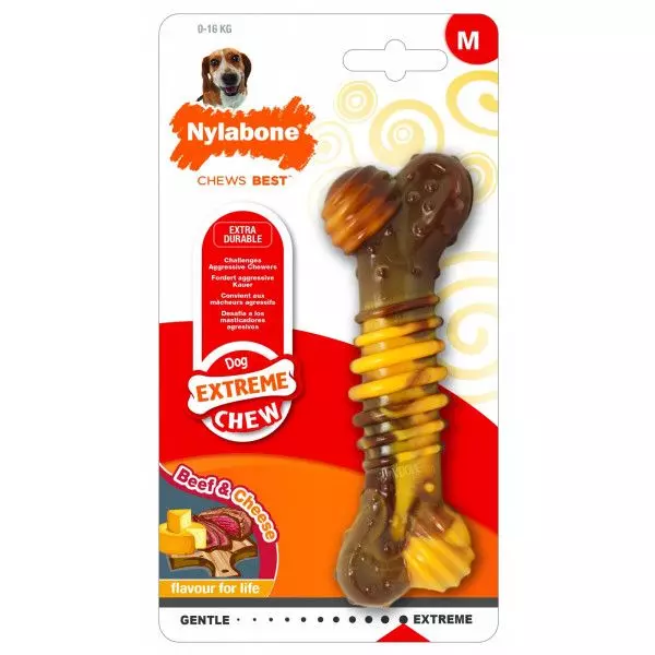Игрушка для собак Nylabone Extreme Chew Texture Bone - Steak Кость текстурированная экстра-жесткая с ароматом говядины и сыра, размер M