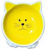 Миска для кошек КерамикАрт Мордочка кошки на ножах желтая керамика 100 мл